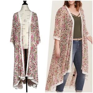 Torrid | Women | Mixed Floral Medallion Hi-Low Long Line Sheer Kimono | Sz 1-2
